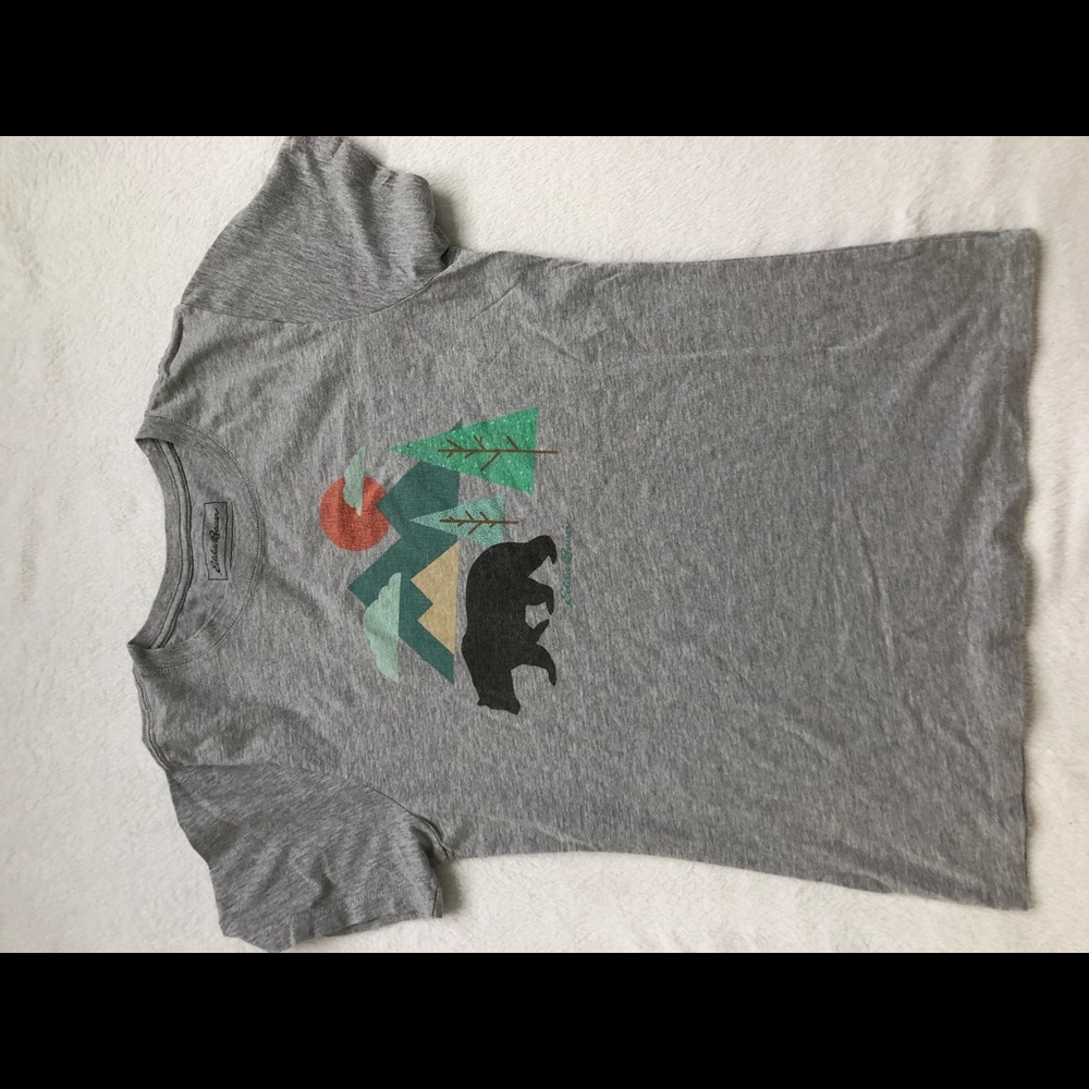 grey t-shirt with bear pattern